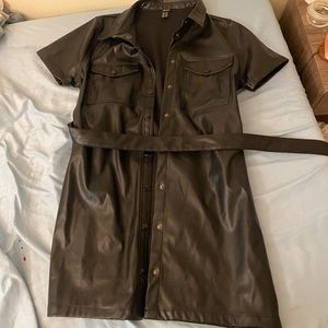 Faux Leather button up dress with wrap around sash.  Forever21 XL
